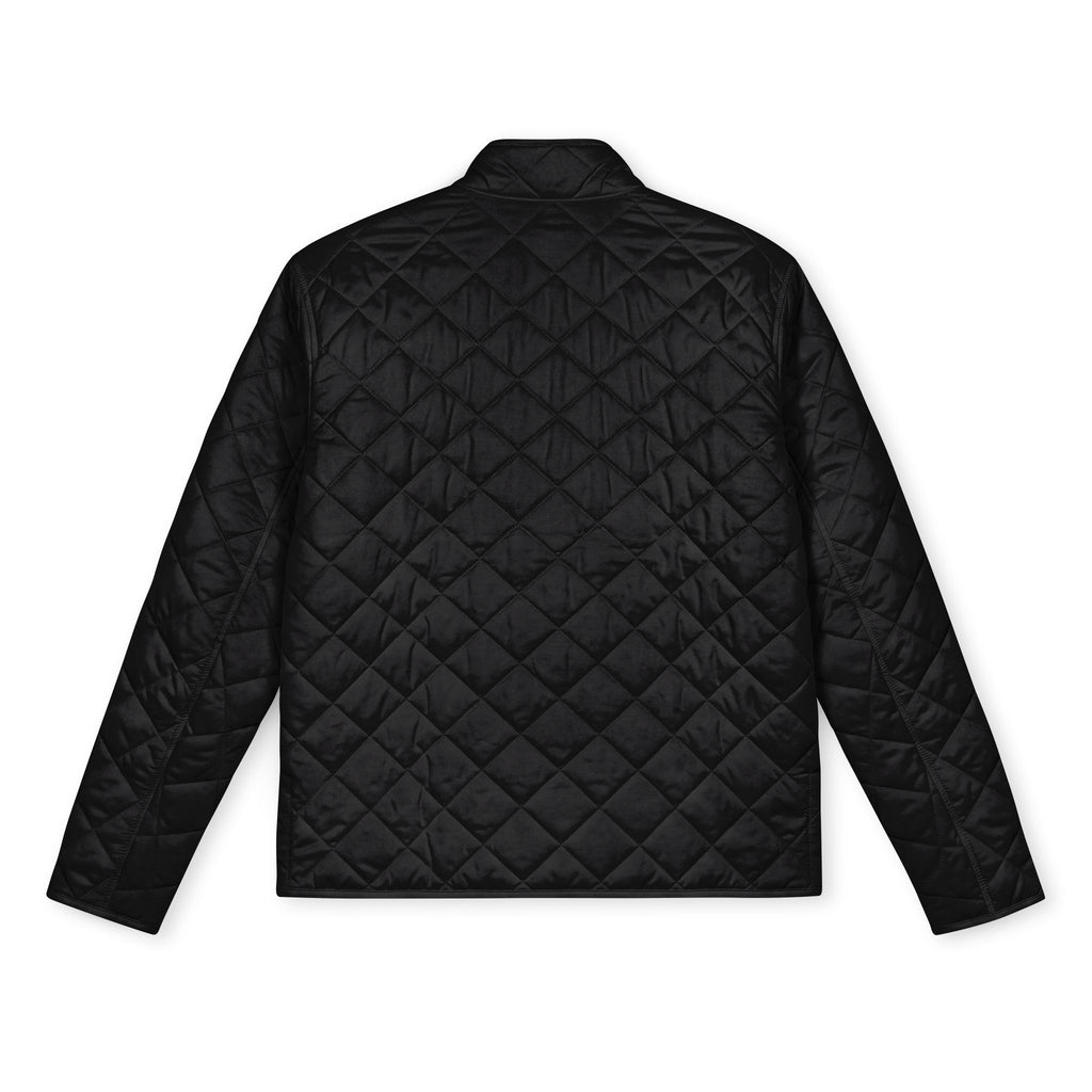 Deep Black Field Quilted Jacket, plain back view with diamond stitching.