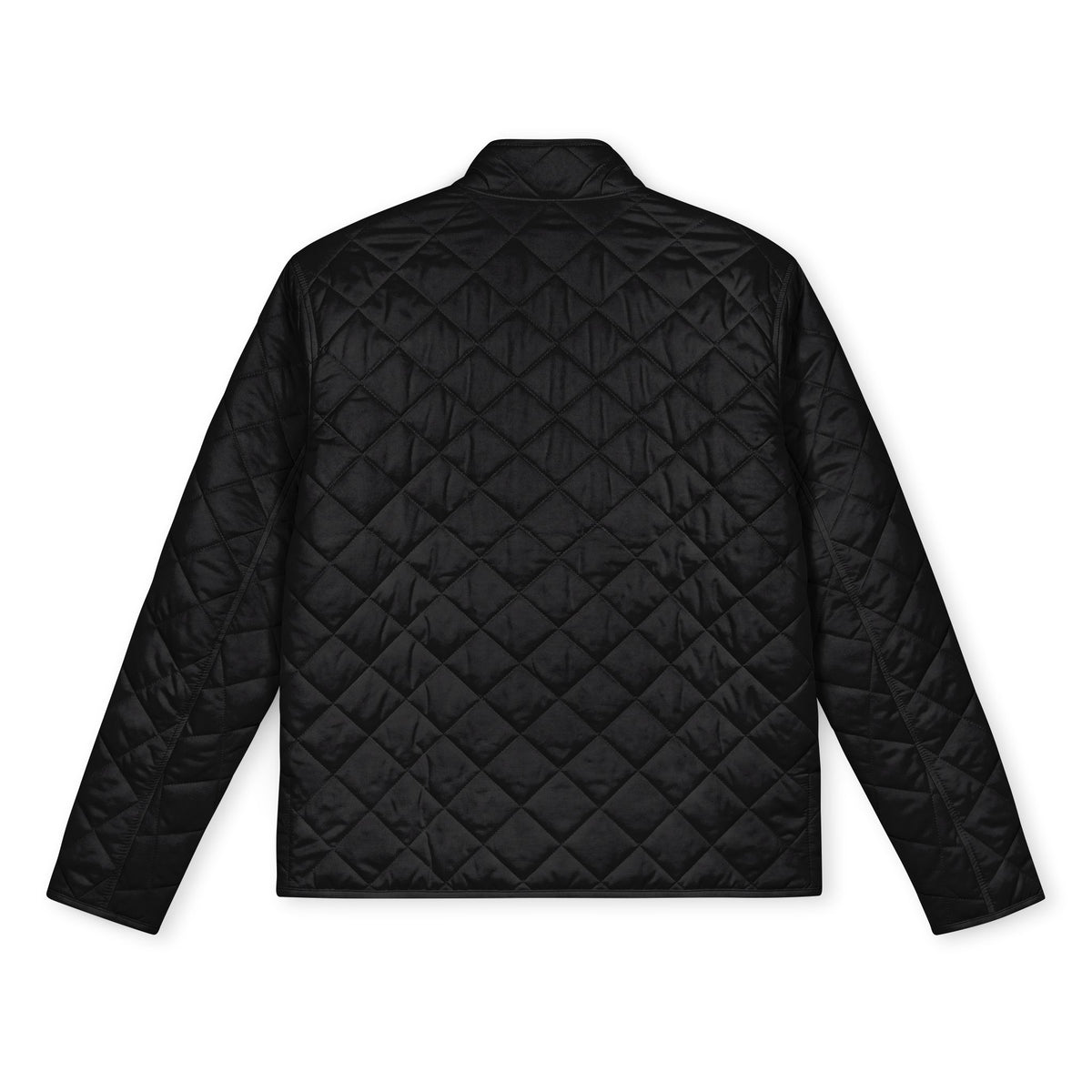 Deep Black Field Quilted Jacket, plain back view with diamond stitching.
