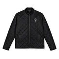 Deep Black Field Quilted Jacket, front view with diamond stitching and embroidered chest emblem.